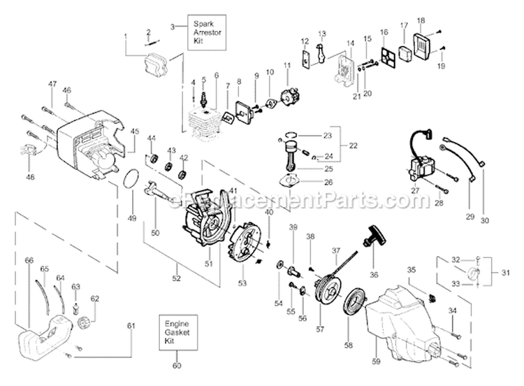 Page D Diagram and Parts List for XT200 Type 1 Weed Eater Trimmer